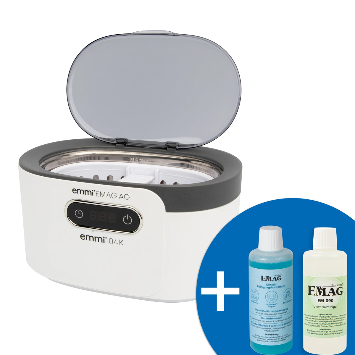 04K Pulitore a ultrasuoni con vasca in acciaio inossidabile + Concentrato detergente dentale 100ml